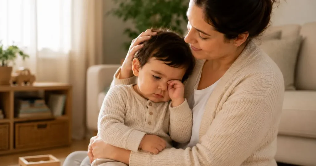 Toddler showing sleepy cues before a nap