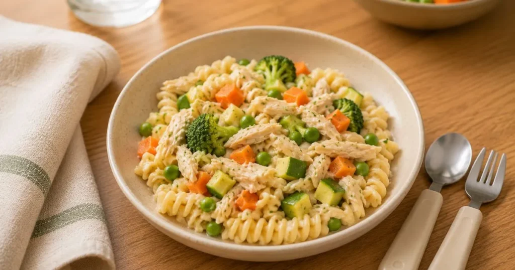 healthy chicken and vegetable pasta for toddler