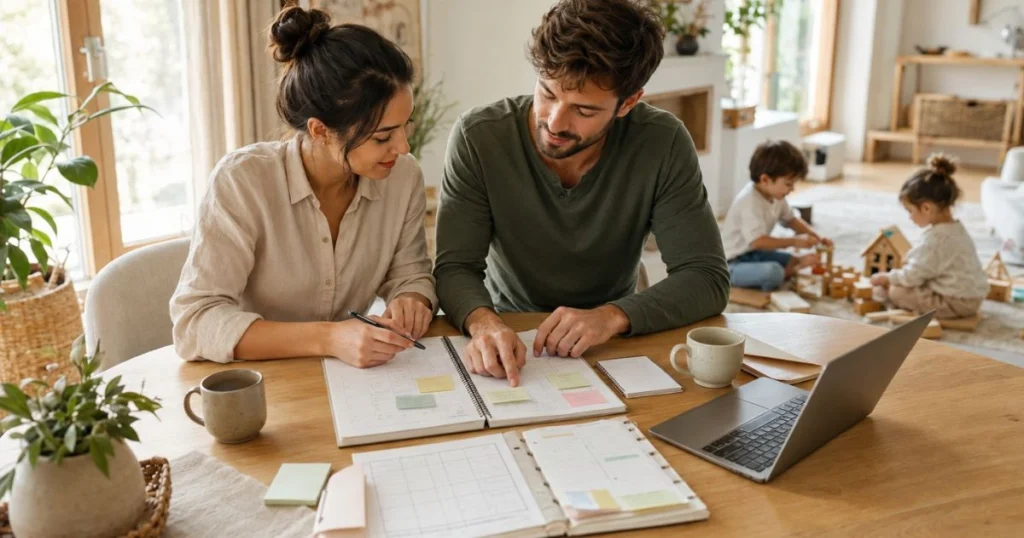 Parents sharing household planning and family responsibilities