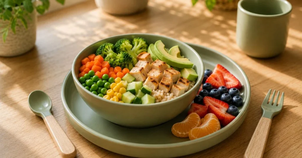 Toddler Dinner Ideas: 35 Easy, Healthy Meals They'll Love 8 Toddler-friendly rice bowl with vegetables, chicken, and avocado