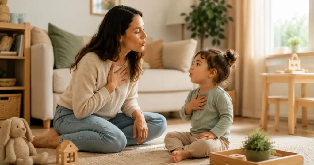 Toddler Biting: Why Toddlers Bite and How to Handle Biting Without Punishment 10 Mother practicing emotional regulation with her toddler