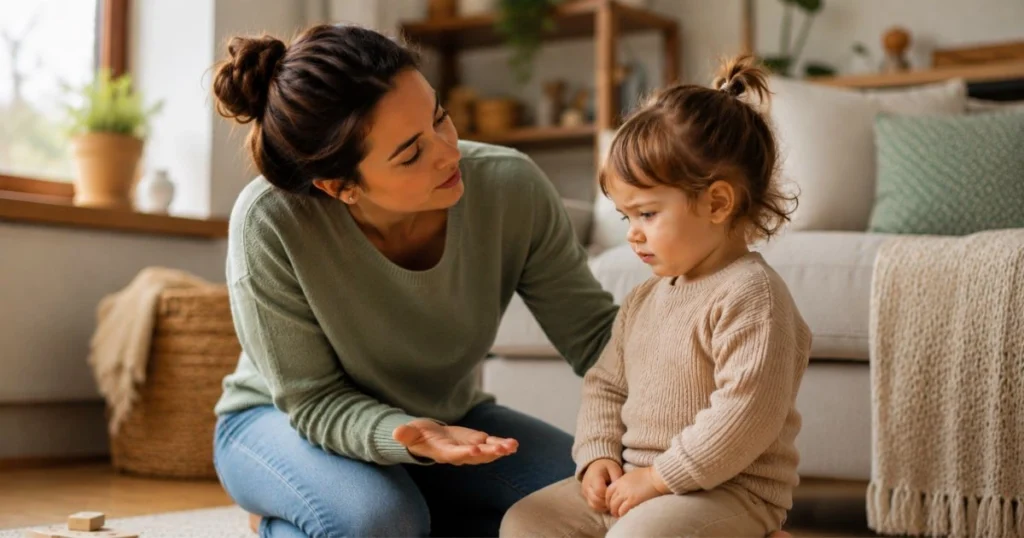 How to Stop Toddler Hitting Without Punishment 9 Parent helping toddler name an emotion