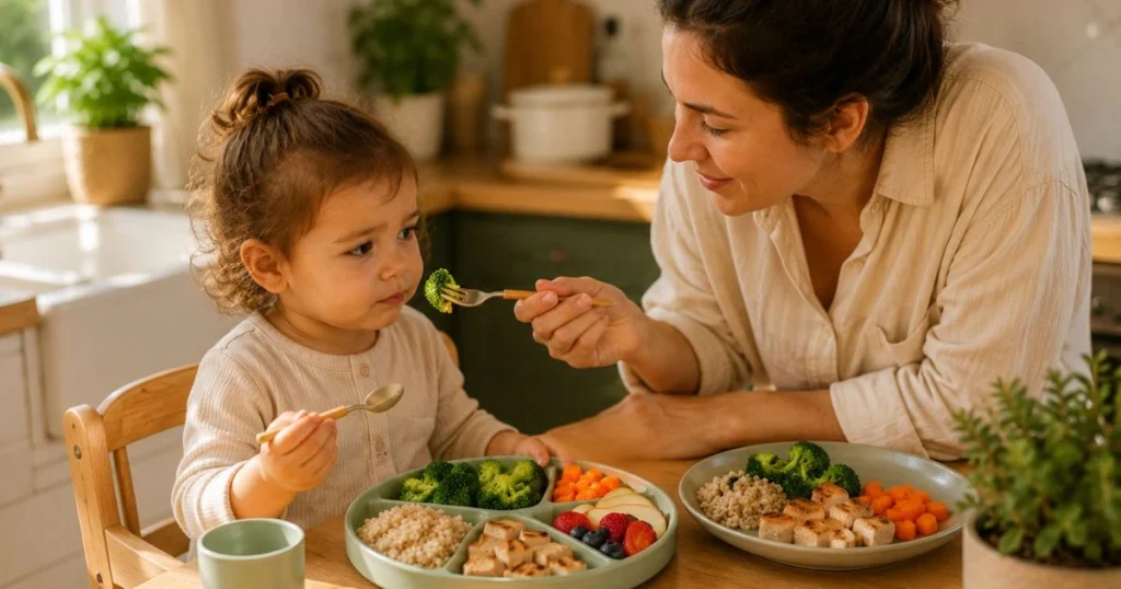 Toddler Dinner Ideas: 35 Easy, Healthy Meals They'll Love 11 Parent calmly encouraging a picky toddler to try a healthy homemade dinner