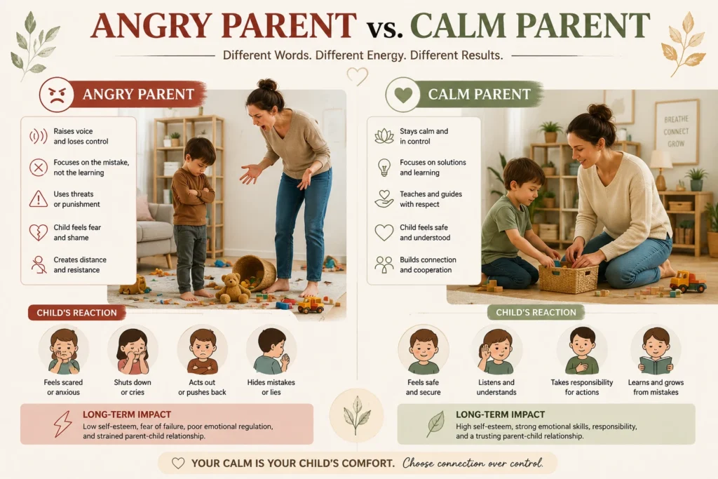 Illustration comparing punishment with positive parenting approaches.