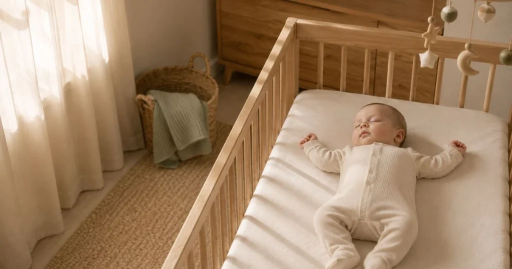 4 month old baby sleeping in crib
