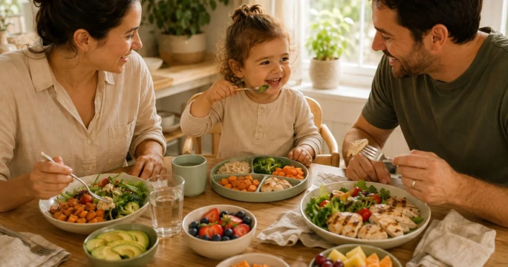 Toddler Dinner Ideas: 35 Easy, Healthy Meals They'll Love 12 Parent preparing healthy toddler meals in a modern kitchen with meal prep containers