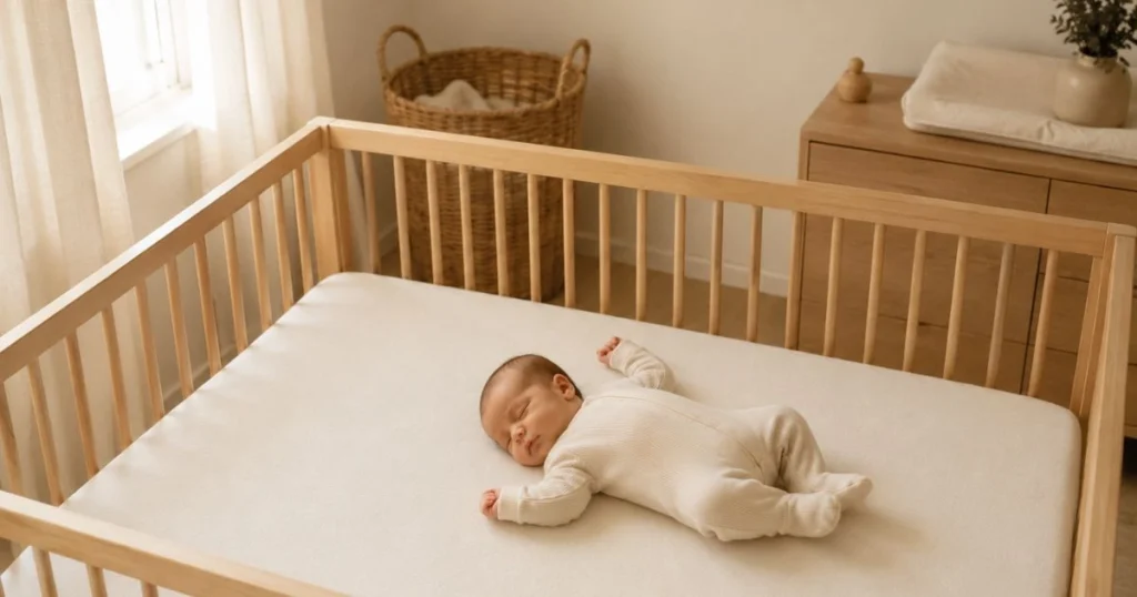 Newborn Sleep Schedule: A Simple 0–3 Month Guide for New Parents 11 Newborn sleeping safely on back in a crib