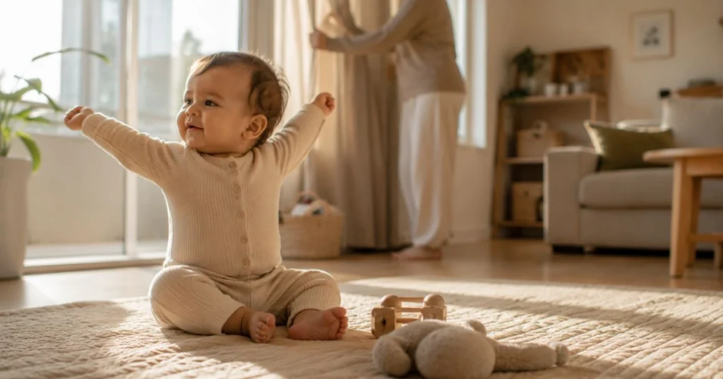 6-month-old baby waking from a short nap
