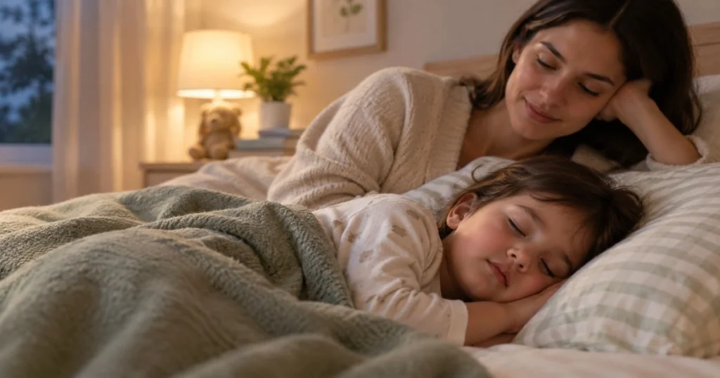 How to Stop Mouth Breathing Naturally: Tips & Causes 3 Child sleeping peacefully while a parent checks on them in a calm bedroom