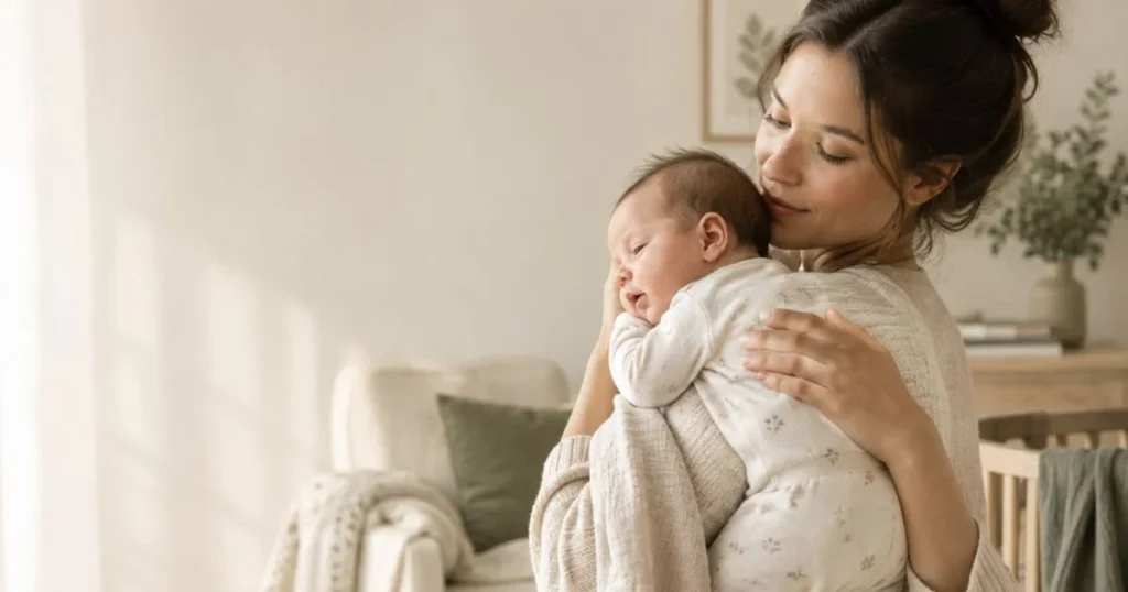 How to Burp a Baby: Step-by-Step Guide for Parents 3 Parent gently burping a newborn over the shoulder while supporting the baby’s head and neck