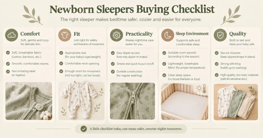 Best Newborn Sleepers: How to Choose the Softest Option for Your Baby 13 Newborn sleeper buying checklist for comfort, fit, safety and practicality