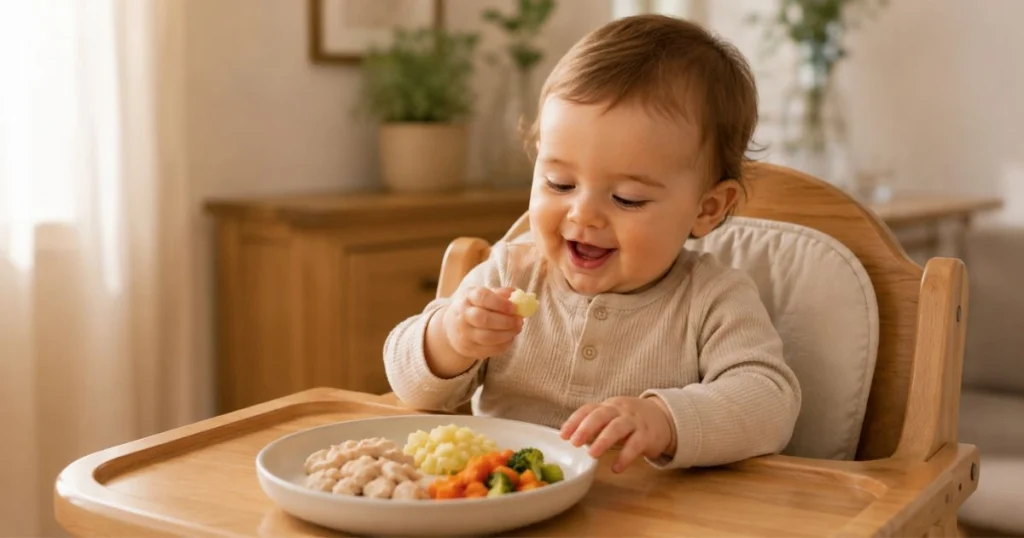 Baby Feeding Schedule by Age: The Complete Month-by-Month Guide 12 Baby feeding progression from one solid meal to two meals and eventually three meals with continued milk feeds