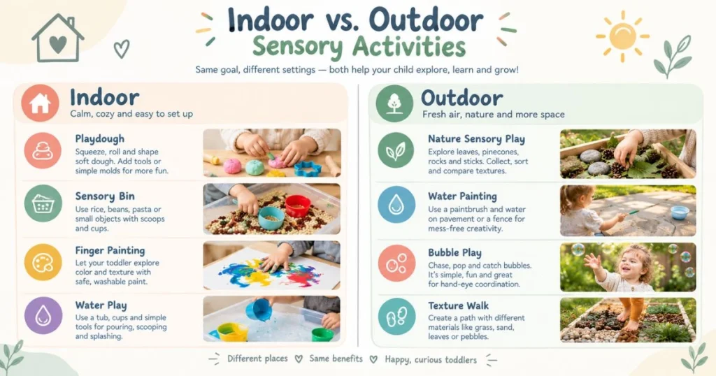 35 Sensory Activities for Toddlers That Are Fun & Easy 15 Indoor vs. Outdoor Sensory Activities