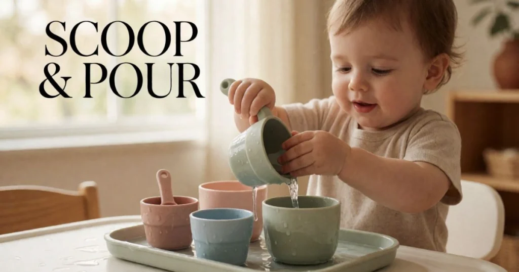 Fine Motor Activities for Toddlers: Easy Activities by Age 15 Toddler scooping and pouring materials between cups during a fine motor activity