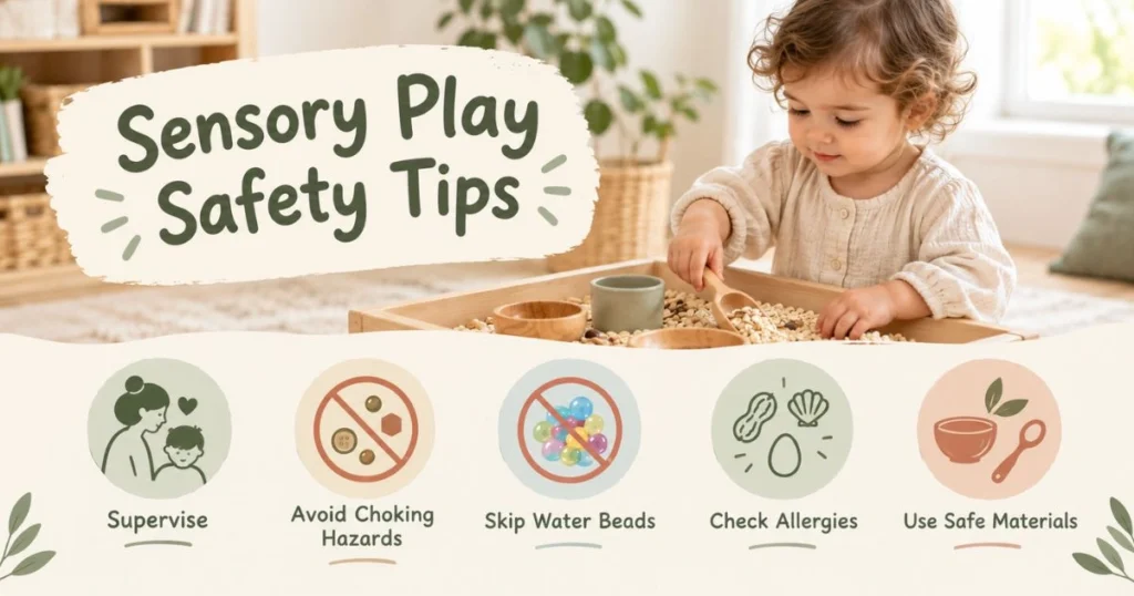 Sensory Play: 25 Easy Activities for Toddlers at Home 20 Sensory play safety checklist for toddlers including supervision and choking hazard prevention