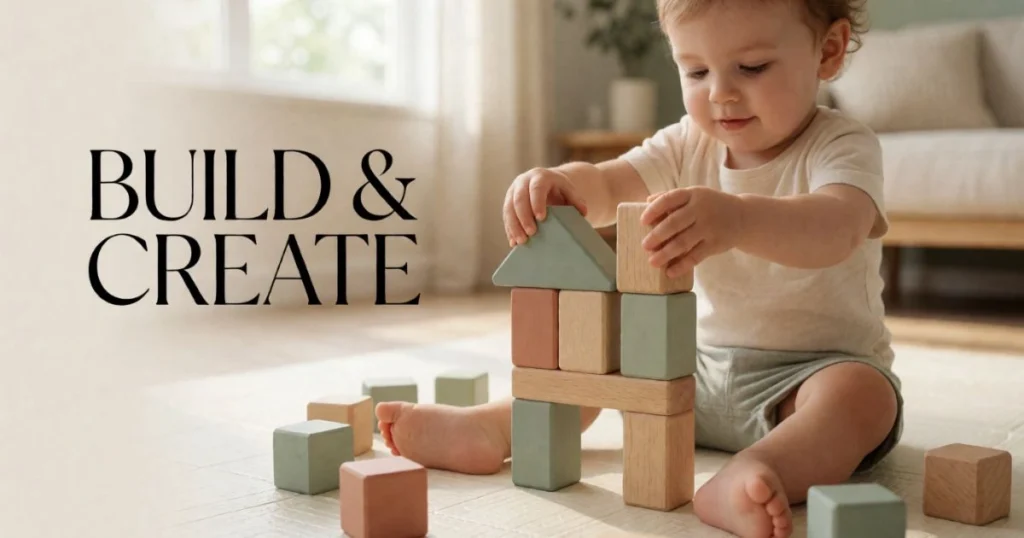 Fine Motor Activities for Toddlers: Easy Activities by Age 18 Toddler building a tower or structure with wooden blocks