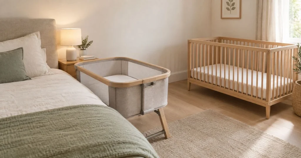 Bassinet vs Crib: How to Choose the Right One 5 Bassinet and crib in a modern nursery for a newborn