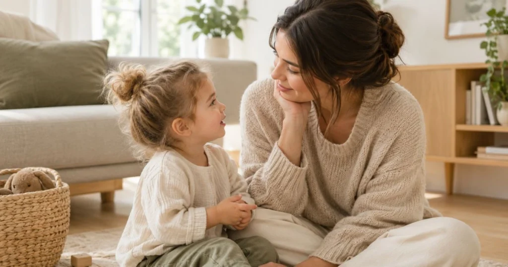 What Is Permissive Parenting? Characteristics, Effects, and How to Break the Cycle 3 Parent connecting warmly with toddler in a calm family home