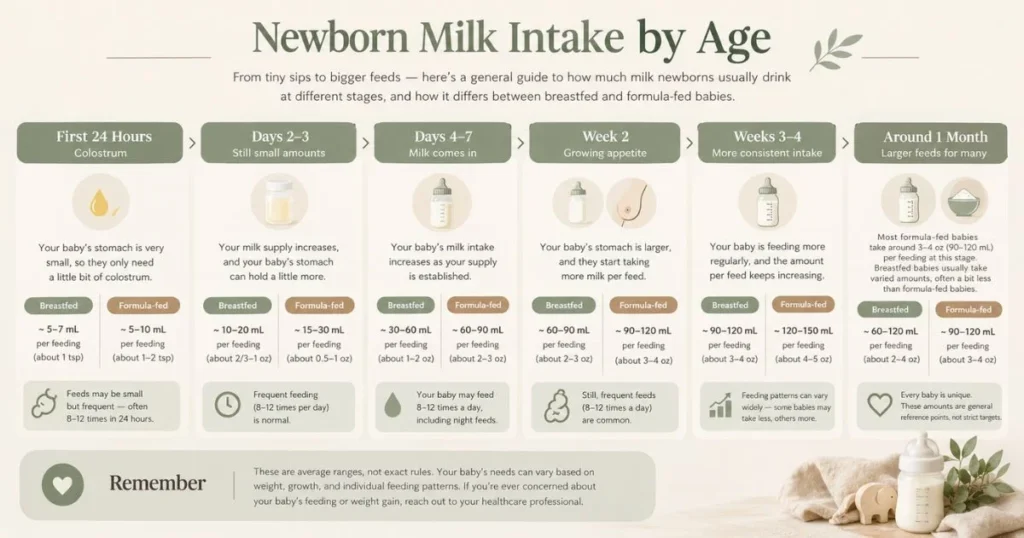 How Much Milk Does a Newborn Drink? Complete Guide 3 Newborn milk intake by age from the first day to one month