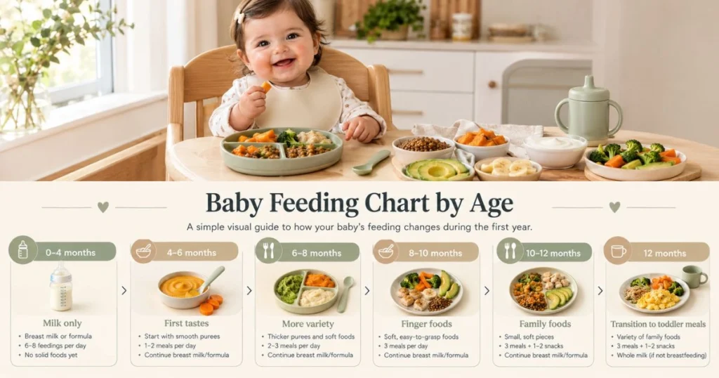 Baby Feeding Chart by Age: Complete Guide for 0–12 Months 4 Baby feeding stages from birth to 12 months