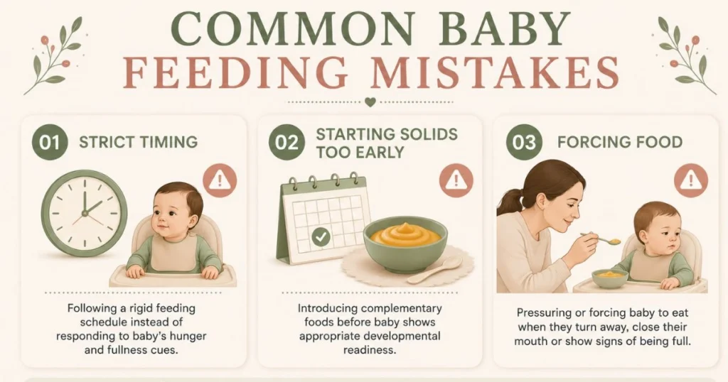 Baby Feeding Schedule by Age: The Complete Month-by-Month Guide 19 Common baby feeding schedule mistakes including strict timing, starting solids too early and forcing food