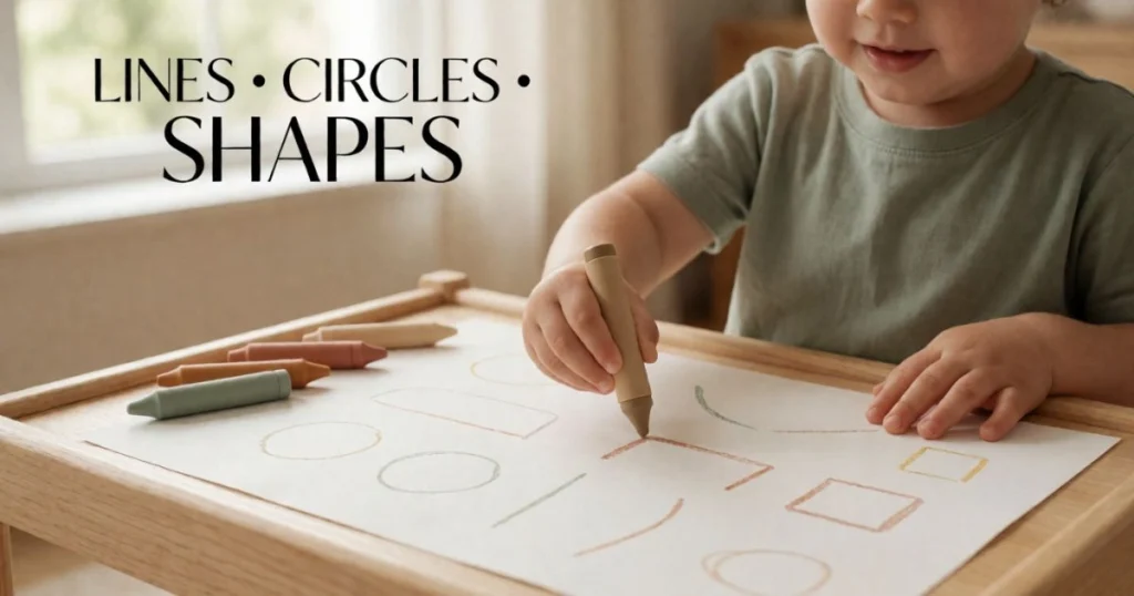 Fine Motor Activities for Toddlers: Easy Activities by Age 23 Toddler practicing lines, circles, and simple shapes with a crayon