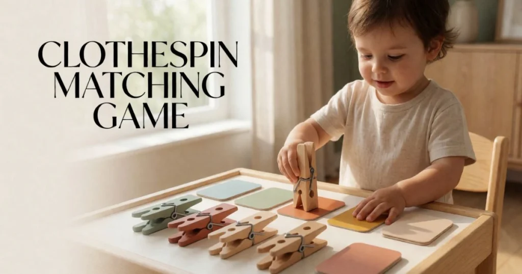 Fine Motor Activities for Toddlers: Easy Activities by Age 25 Toddler matching clothespins to colored cards to practice hand coordination