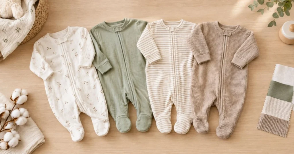 Best Newborn Sleepers: How to Choose the Softest Option for Your Baby 5 Different newborn sleeper fabrics including cotton and bamboo