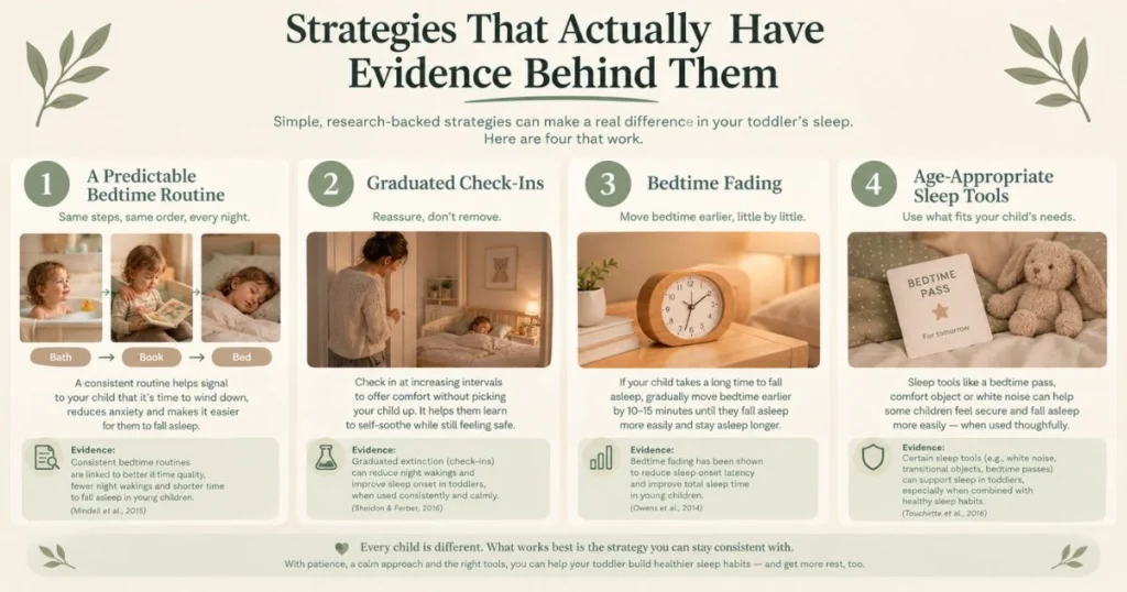 2 year old sleep regression 5 Infographic showing evidence-based strategies for managing toddler sleep regression