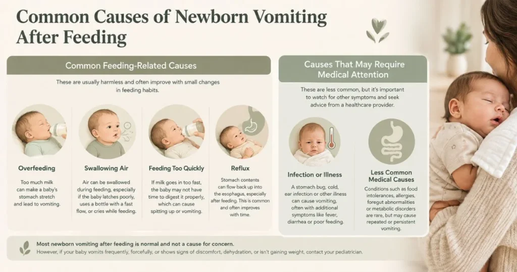 newborn baby vomiting milk after feeding : Causes, Signs & When to Worry 5 Explains the main causes clearly.