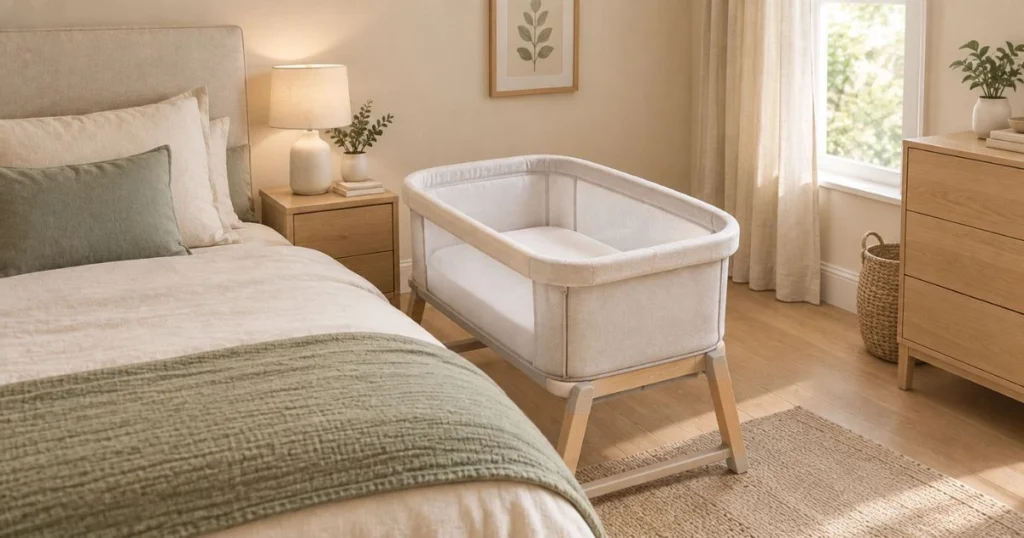 Bassinet vs Crib: How to Choose the Right One 7 Baby bassinet beside parents' bed for safe room-sharing