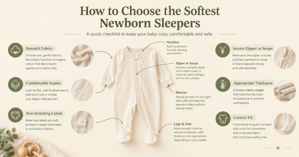Best Newborn Sleepers: How to Choose the Softest Option for Your Baby 6 Newborn sleeper checklist for softness, seams, labels, zippers and fit