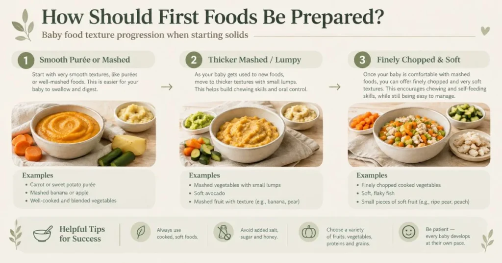 First Foods for Baby: What to Offer When Starting Solids 5 Baby food texture progression when starting solids