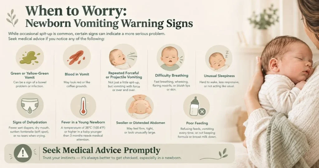 newborn baby vomiting milk after feeding : Causes, Signs & When to Worry 6 Most important safety visual for the article.