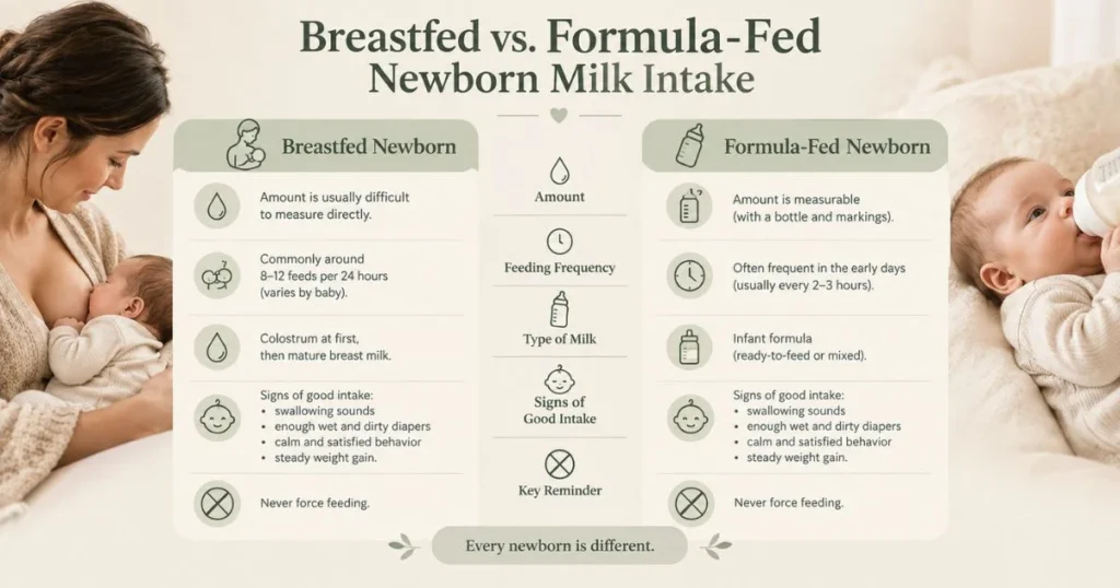 How Much Milk Does a Newborn Drink? Complete Guide 6 Comparison of breastfed and formula-fed newborn milk intake