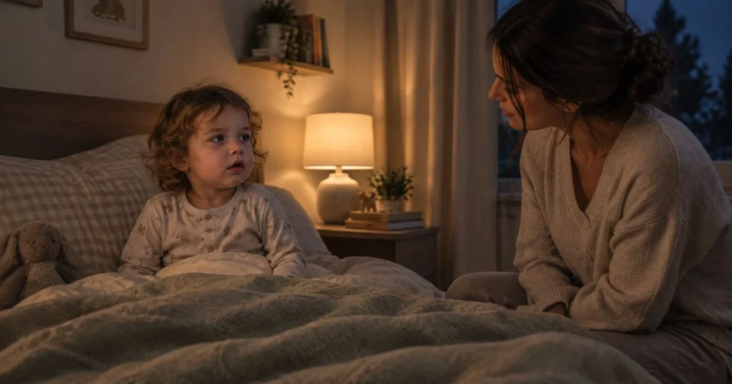 What Are Night Terrors? Causes, Signs & How to Help 5 Parent calmly staying nearby while a toddler experiences a night terror.