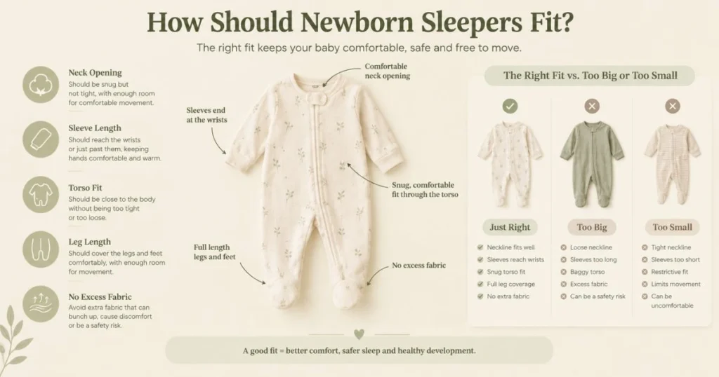 Best Newborn Sleepers: How to Choose the Softest Option for Your Baby 7 Newborn sleeper fit guide showing appropriate size and comfortable fit