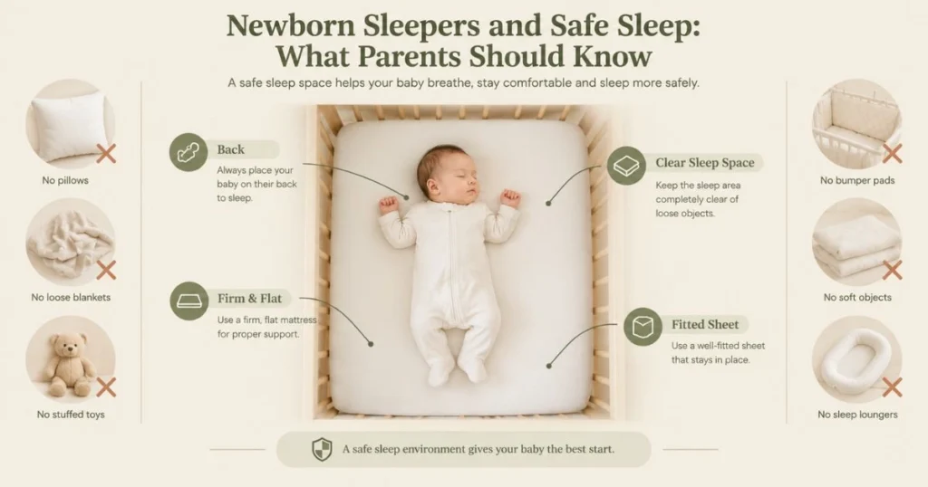 Best Newborn Sleepers: How to Choose the Softest Option for Your Baby 11 Safe newborn sleep setup with a firm flat surface and clear sleep space