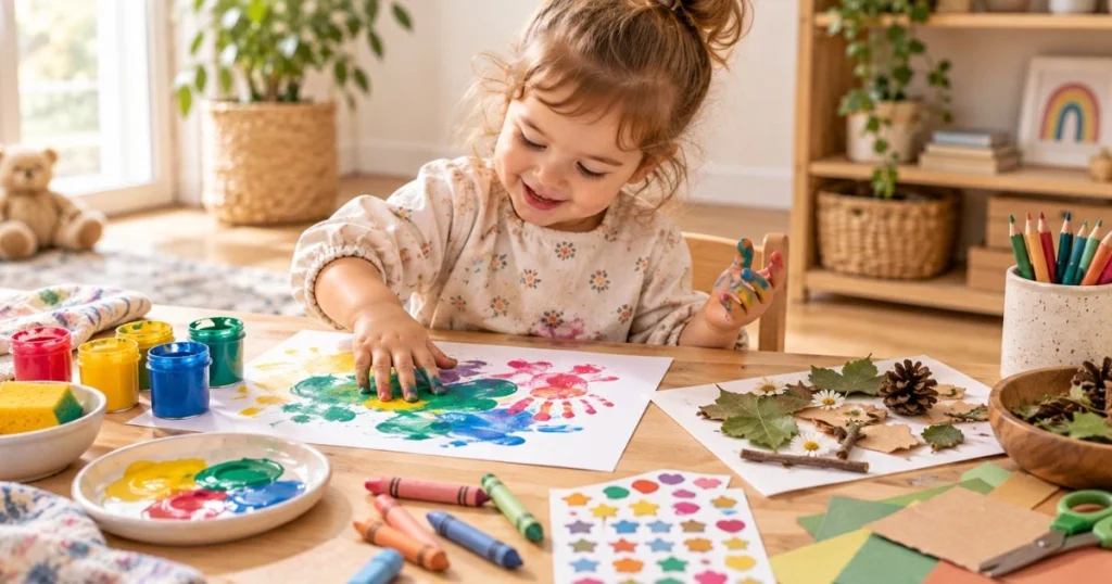 Toddler Activities: 50 Easy Ideas to Keep Little Kids Busy 15 Toddler participating in safe active play with painting