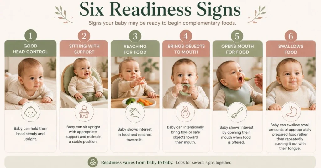 Baby Feeding Schedule by Age: The Complete Month-by-Month Guide 9 Signs baby may be ready for solid foods including head control, sitting support, reaching and swallowing