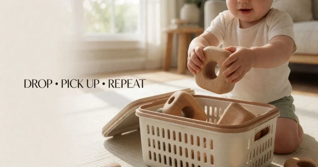 Fine Motor Activities for Toddlers: Easy Activities by Age 9 Toddler putting large safe objects into a container during a fine motor activity