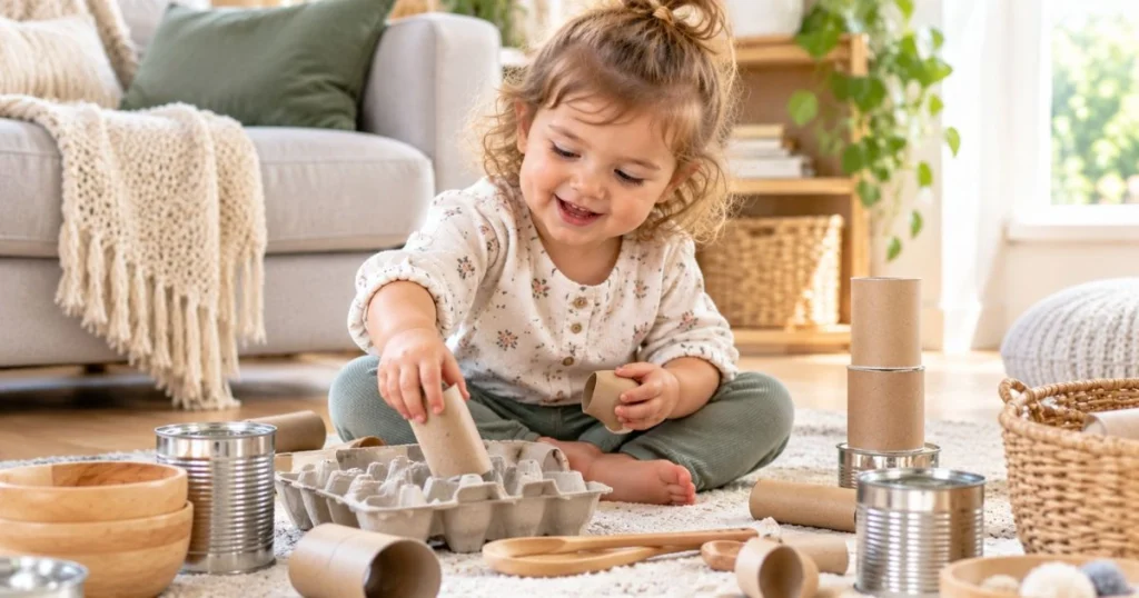 35 Sensory Activities for Toddlers That Are Fun & Easy 20 Happy toddler independently playing with simple household materials