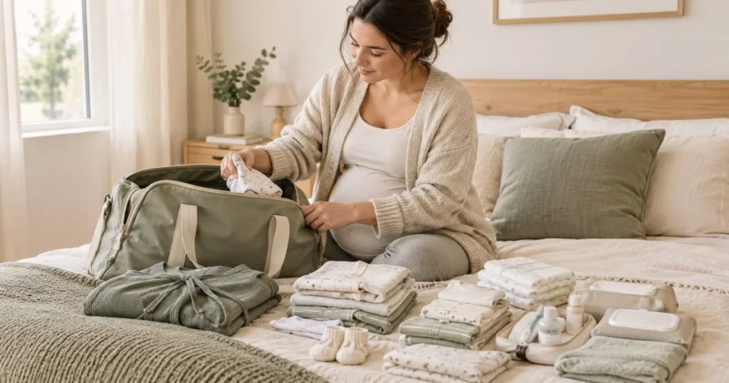 Motherhood Maternity: A Guide to Pregnancy & New Moms 3 Expectant mother preparing a hospital bag for birth