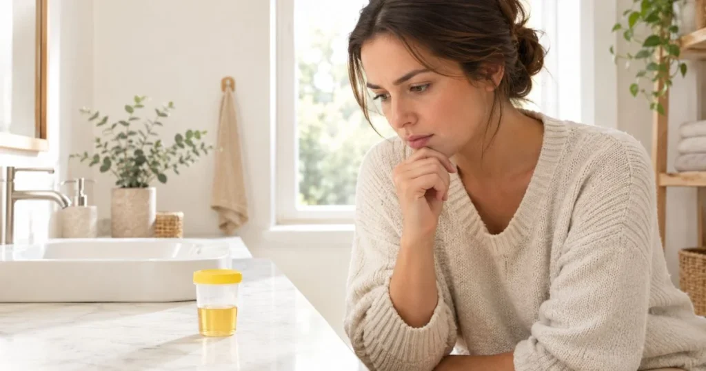 What Does Cloudy Urine Mean? Causes and Treatment 3 Woman examining a urine sample while learning about possible causes of cloudy urine