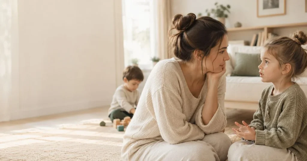 Tattling: How to Respond When Your Child Tells on Others 5 The mother listens quietly as her young child talks about a conflict between her children.
