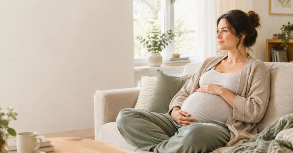 Pregnant woman relaxing while preparing for labor