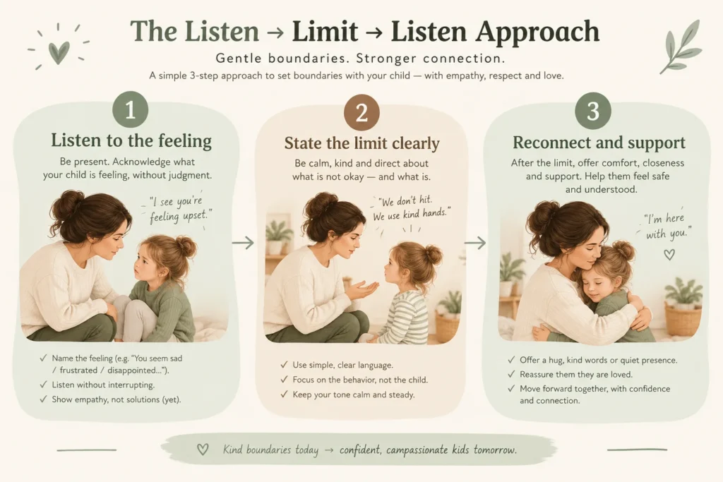 Listen limit listen approach for setting gentle parenting boundaries