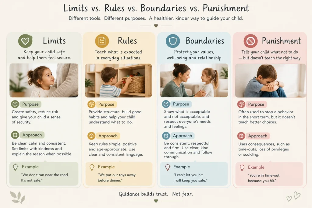 Limits vs rules vs boundaries vs punishment in gentle parenting