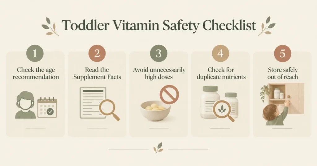 Checklist for choosing and safely using toddler vitamins