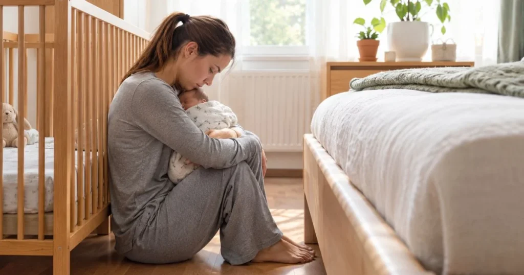Mother holding her baby postpartum